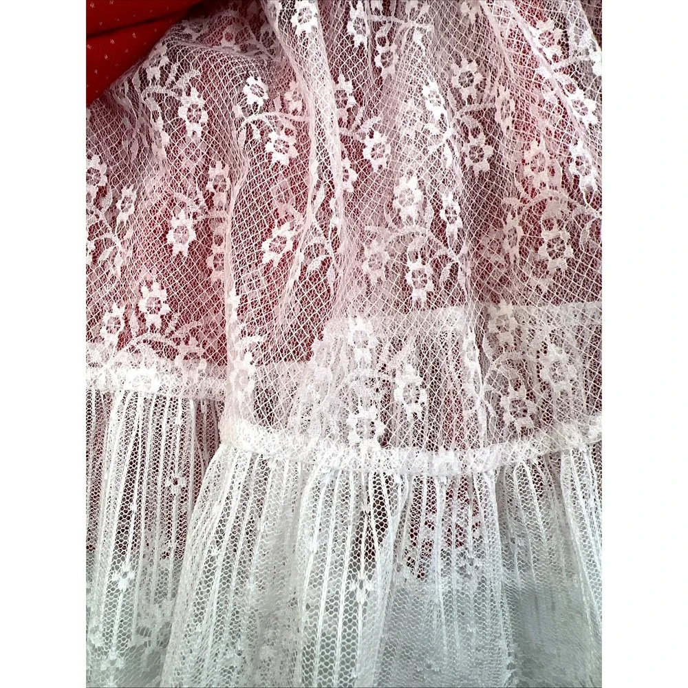 Vintage Polly Flinders Girls Red & White Polka-Dot Lace Smocked Dress Size 3T